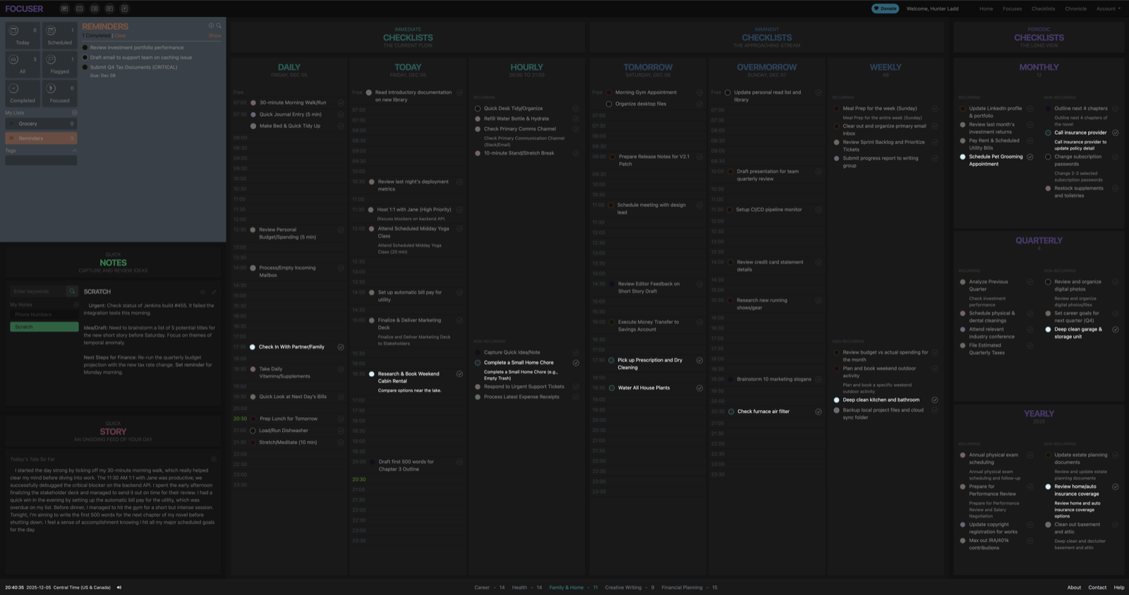Focuser app dashboard with focus highlighting